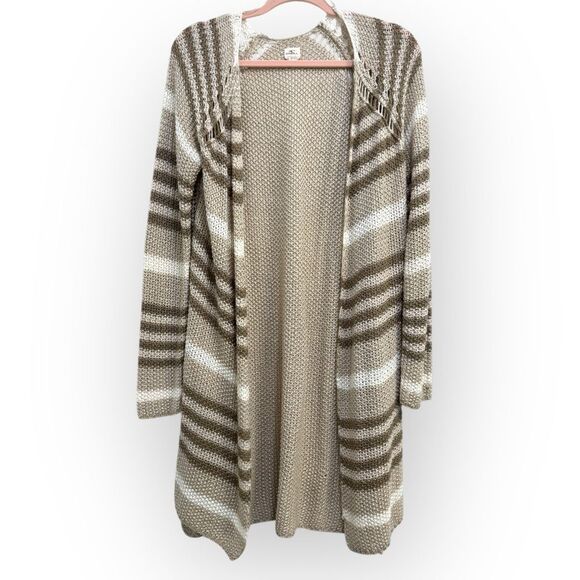 O'Neill Sweaters - O’Neill Open Front Striped Knit Cardigan Sweater Size Large – Beige/Taupe